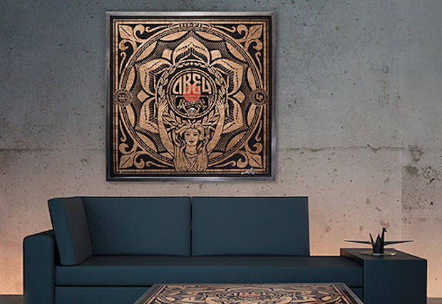 Shepard Fairey x Prints On Wood Coffee Table Art Piece Shepard Fairey x Prints On Wood Coffee Table Art Piece